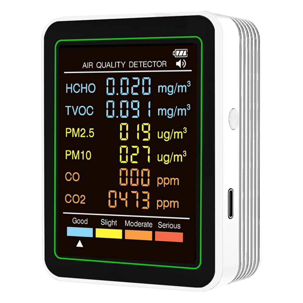 Détecteur multifonction 6 en 1 de qualité de l’air – CO₂, CO, TVOC, PM2.5, PM10, température et humidité