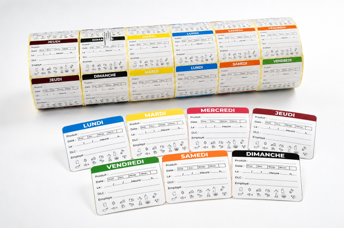 ÉTIQUETTES DLC CODE COULEURS HACCP 7 jours